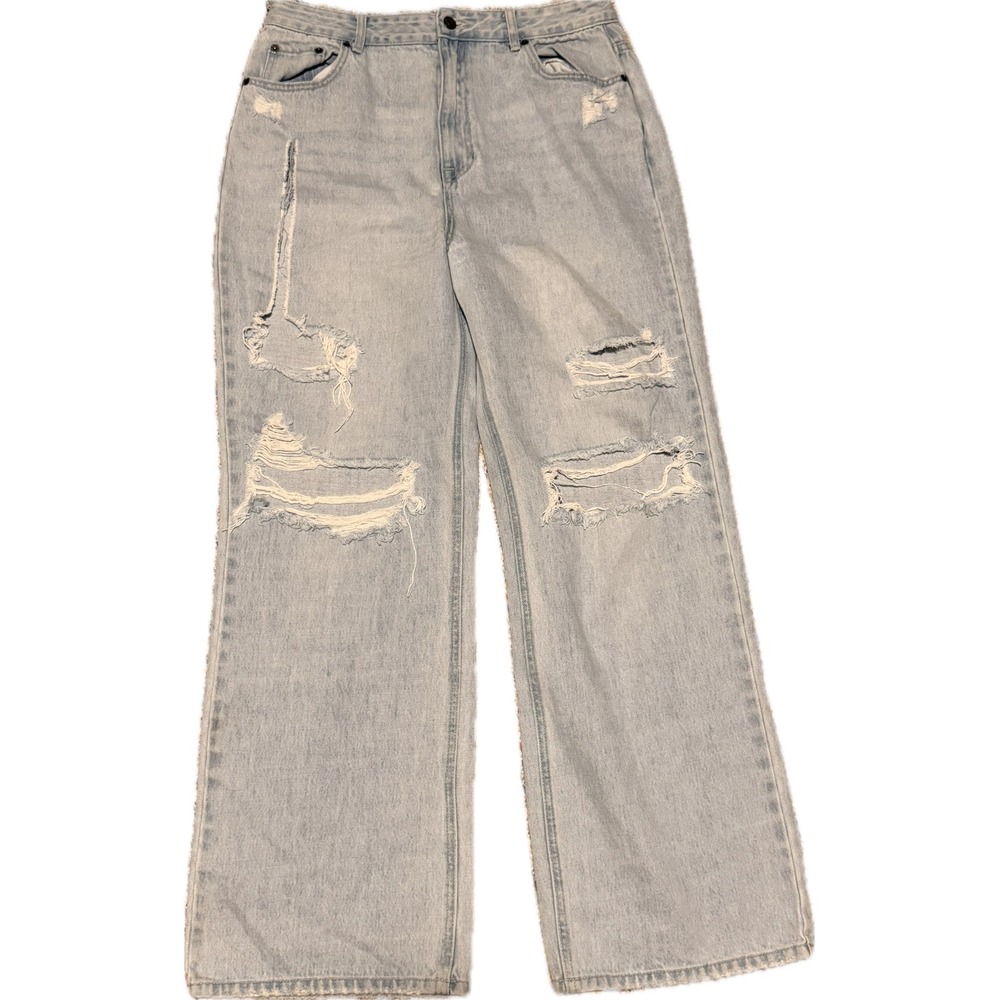 Glassons Womens Light Wash Distressed Wide Leg Jeans High Rise Size 14 Blue